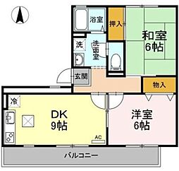 セゾン西橋本 2階2DKの間取り