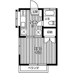 エクレール相南 1Kの間取図画像