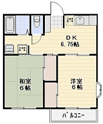 グランメゾン 2階2DKの間取り