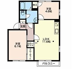 ルナハイム西添 2LDKの間取図画像