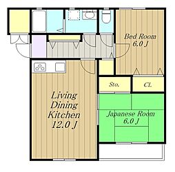 プレステージ 2階2LDKの間取り