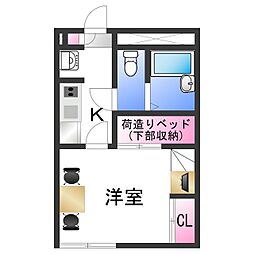 レオパレスヒロ 1Kの間取図画像