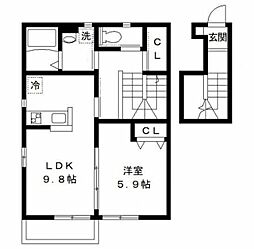 アサヒ 2階1LDKの間取り