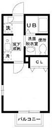 フラットエイトB 1Kの間取図画像