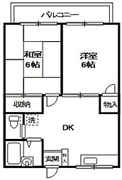 モリハイツ 2DKの間取図画像