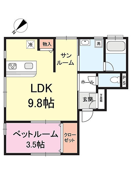 カーネル 101｜新潟県長岡市蓮潟３丁目(賃貸アパート1LDK・1階・35.73㎡)の写真 その2