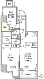 クラリティア浅草橋 2階2LDKの間取り
