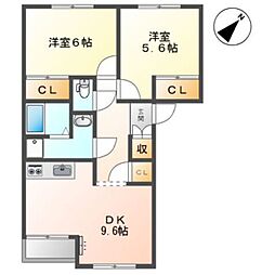 サンミラドールB 2DKの間取図画像