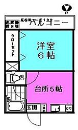 長谷川コーポ 1Kの間取図画像