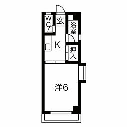 田辺ハイム 1Kの間取図画像