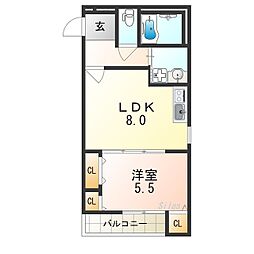 フジパレス門真浜町 1LDKの間取図画像