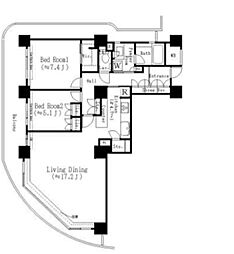 リバーポイントタワー 2LDKの間取図画像