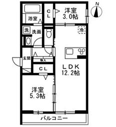 さいたま市浦和区元町1丁目アパート 2LDKの間取図画像