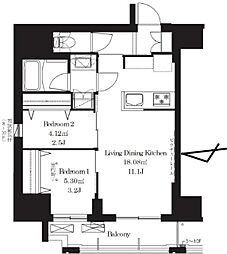 フレンシア御徒町 2LDKの間取図画像