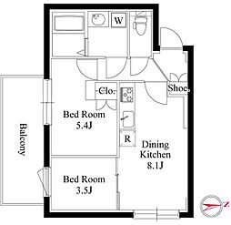 グランパセオ自由が丘奥沢II 2DKの間取図画像