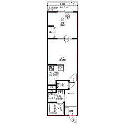 ウイング牧野駅前 1DKの間取図画像