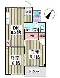 パークサイド佐藤 2DKの間取図画像