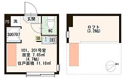 エスカリエ 2階ワンルームの間取り