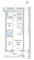 デュオフラッツ大宮 2LDKの間取図画像