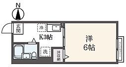 シティハイムコアーラ 1Kの間取図画像