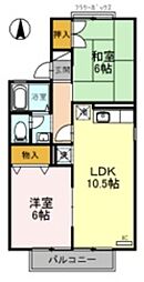 サンモール北花田B 2LDKの間取図画像