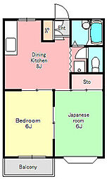 シャルマンヨコハマB 2DKの間取図画像