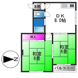 ジョイフリー富士 2DKの間取図画像