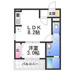 Fstyle東新町3号館 1LDKの間取図画像