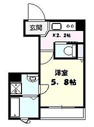ラシーネ ルーチェ 2階1Kの間取り