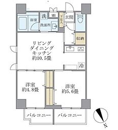KDXレジデンス浅草 2LDKの間取図画像