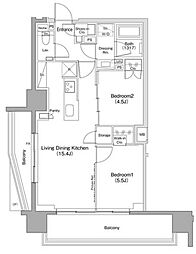 ザ・パークハビオ滝野川 8階2LDKの間取り