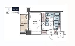 LUXENA勝田台 4階1Kの間取り