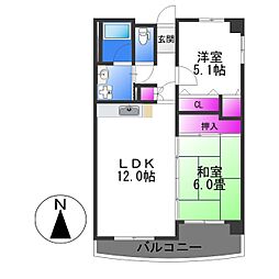 パストラル長原 2LDKの間取図画像