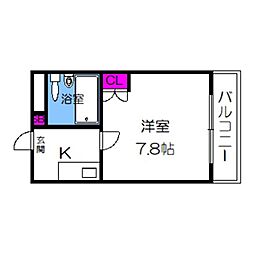 K'sシャトー遠里小野 1Kの間取図画像