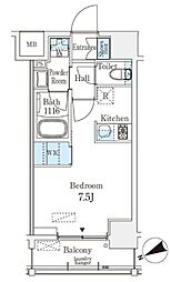 ベルファース八丁堀West ワンルームの間取図画像