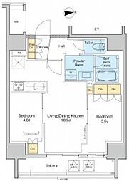 プラウドフラット日暮里 14階2LDKの間取り