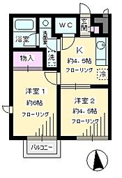 クレール桜ヶ丘 1階2Kの間取り