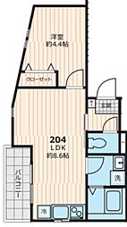 Ｐａｒｋｌｅｔ・高坂 2階1LDKの間取り
