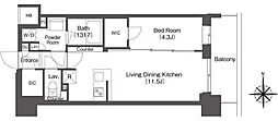 コンフォリア東新宿 1LDKの間取図画像
