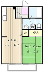 ビーライン 1階1LDKの間取り