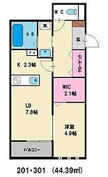 ロックヒルV 1LDKの間取図画像