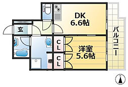メゾンフローラ 1DKの間取図画像