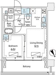シティタワー新宿 1LDKの間取図画像