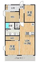 日野市民住宅第4かしの木ハイツ 2SLDKの間取図画像