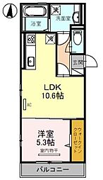 リーベ津久野1 1LDKの間取図画像