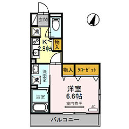 バレンティア 1Kの間取図画像