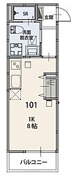 ALIVIE 秋山 1Kの間取図画像