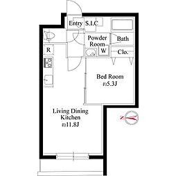 グランパセオ代々木上原II 地下1階1LDKの間取り