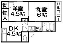 ワールドライフ中田1 2DKの間取図画像
