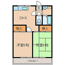 ロイヤルガーデン戸頭 2DKの間取図画像